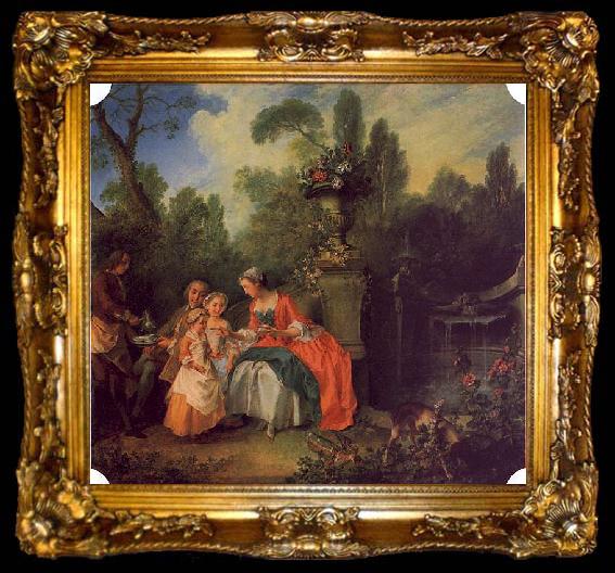 framed  Nicolas Lancret A Lady and Gentleman with Two Girls in a Garden, ta009-2